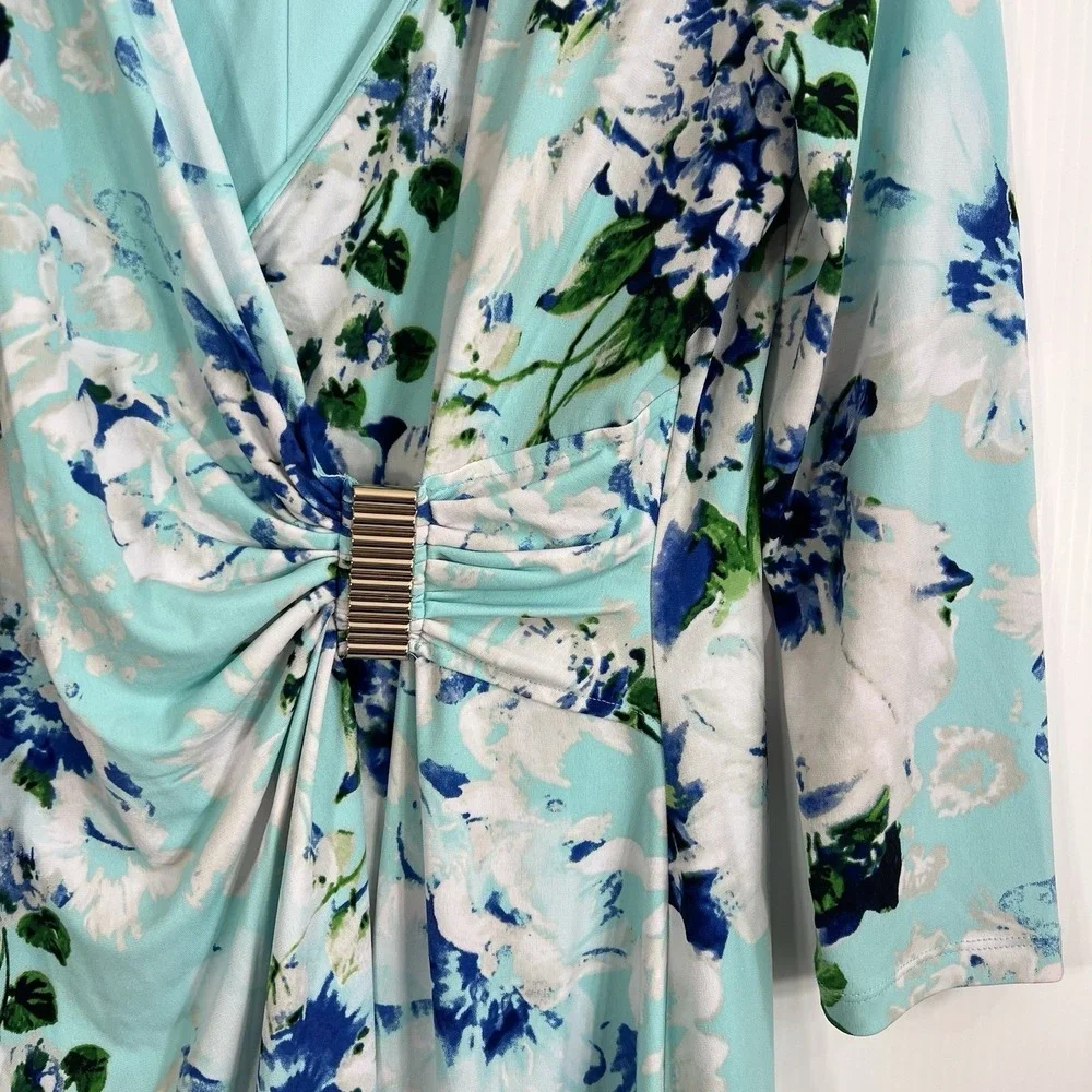 Calvin Klein Floral Long Sleeve Wrap Dress Size 14 V' Neck Botanical Lined *READ